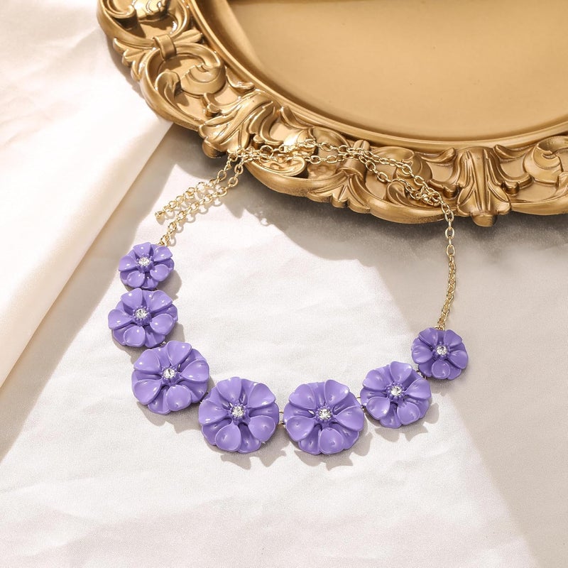 Flyonce Flower Collar Necklace, Floral Flowers Statement Summer Beach Chokers Necklaces for Women - Image 4